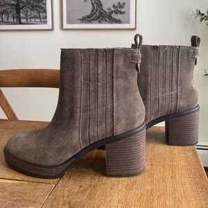 Women’s Taupe Suede Ankle Boots - Chunky Heel